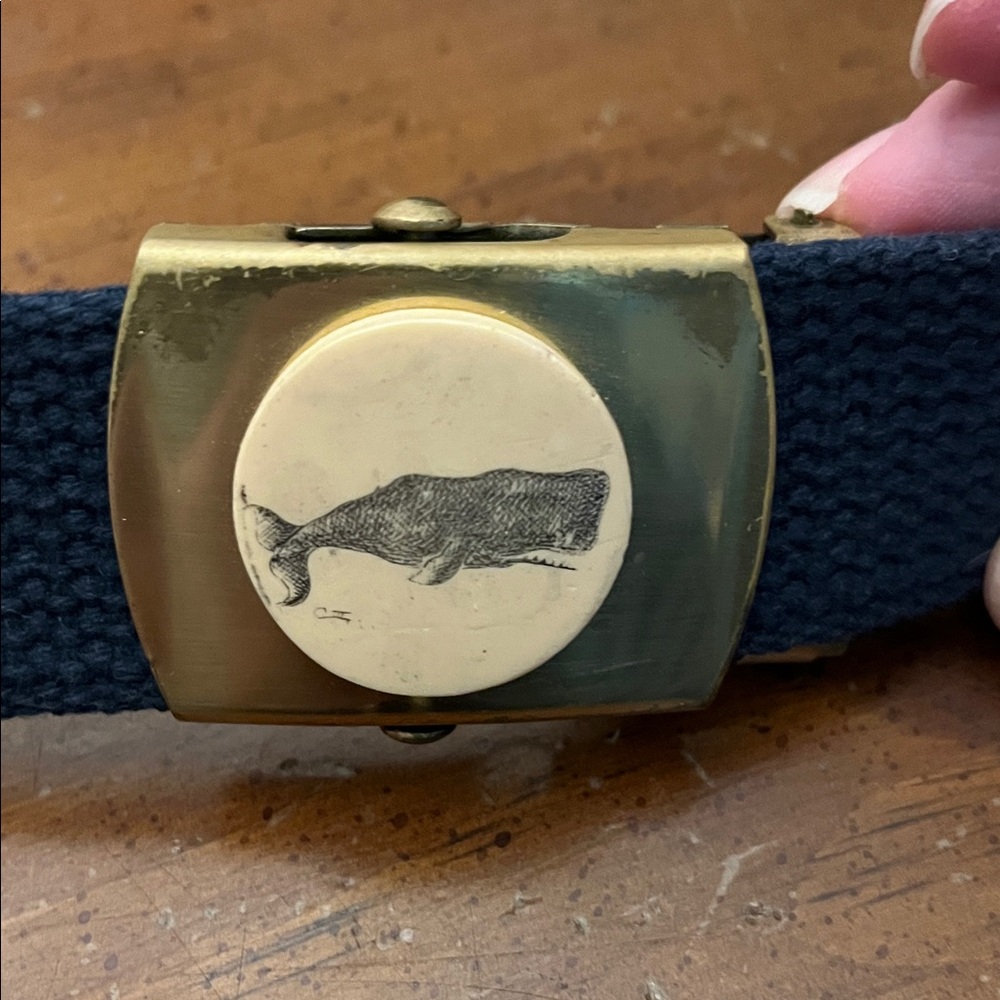 Vintage Scrimshaw Sperm Whale Solid Brass Belt Buckle